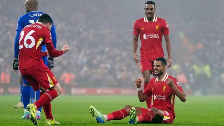 Liverpool Gebuk Leicester 3-1, Kian Kokoh di Pucuk Liga Inggris 1 SELEBRASI— Selebrasi Cody Gakpo usai mencetak gol penyama kedudukan pada menit 45+1, saat menghadapi Leicester City, Jumat (27/12) dini hari WIB.