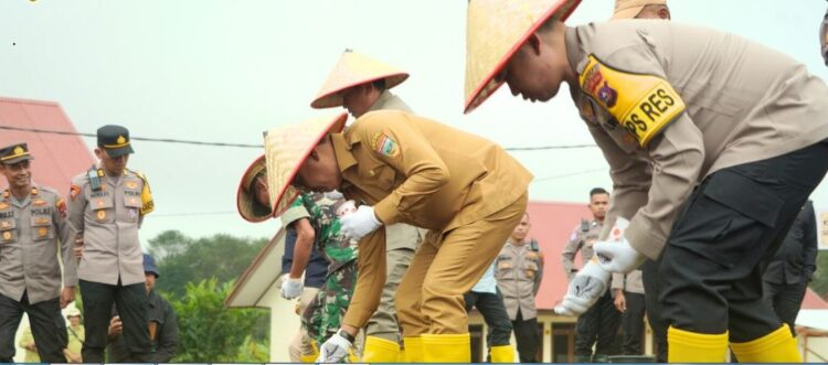 TANAM JAGUNG— Bupati Solok Selatan H. Khairunas saat melakukan aksi penanaman jagung serentak, sebagai bentuk wujud konkret dari komitmen pemerintah kabupaten untuk mensukseskan program pemerintah pusat.