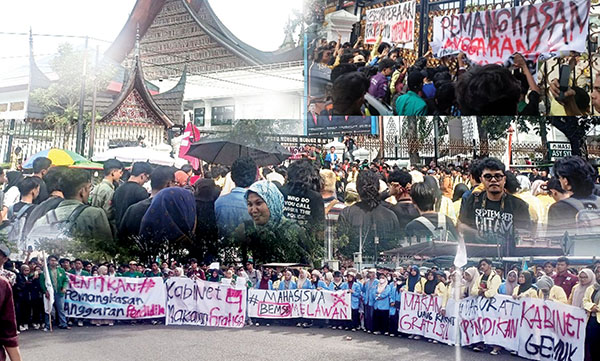 Demo ‘Indonesia Gelap’ di DPRD Sumbar, Cabut Inpres Efisiensi Anggaran dan Tolak RUU Minerba 1 DEMO— Ratusan mahasiswa melakukan aksi demonstrasi “Indonesia Gelap” di DPRD Sumbar.