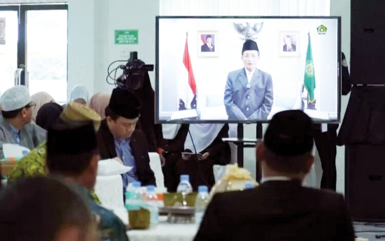 SAMBUTAN— Menag Nasaruddin Umar memberikan sambutan di Seminar Curriculum of Love and Eco-Theology as The Basis for The Istiqlal Declaration Implementation Movement, Selasa (4/2).