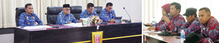 TERIMA ASPIRASI— Pemerintah Kabupaten Agam menerima 30 orang perwakilan Persatuan Perangkat Desa Indonesia (PPDI) Kabupaten Agam di Aula Utama Kantor 
Bupati Agam, Senin (17/2), untuk menyampaikan aspirasi terkait peningkatan kesejahteraan perangkat nagari.