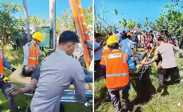 Tragis! Pencuri Kabel Tewas Tergantung di Trafo PLN, Identitasnya Tak Diketahui, Ada Tato di Tubuhnya 1 EVAKUASI— Polisi bersama petugas PLN mengevakuasi pria pencuri kabel yang ditemukan tewas di trafo kawasan Kalampayan, Nagari Koto Tinggi Kuranji Hilir, Kecamatan Sungai Limau, Kabupaten Padangpariaman.