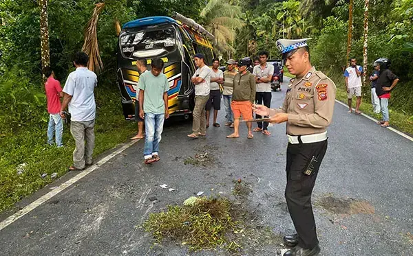 Bus Binter Terbalik, Satu Balita Tewas di Tempat, Korban Terbentur Keras dan Terhimpit Kendaraan 1 KECELAKAAN— Polisi melakukan olah TKP kecelakkan Bus Binter yang terbalik di Jalan Raya Jorong Muko-muko, Kenagarian Koto Malintang, Kecamatan Tanjung Raya, Kabupaten Agam.