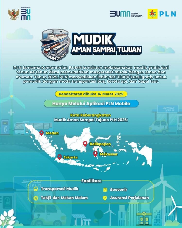 Mudik Gratis--PT PLN (Persero) bersama Kementerian Badan Usaha Milik Negara (BUMN) membuka program Mudik Gratis BUMN 2025.