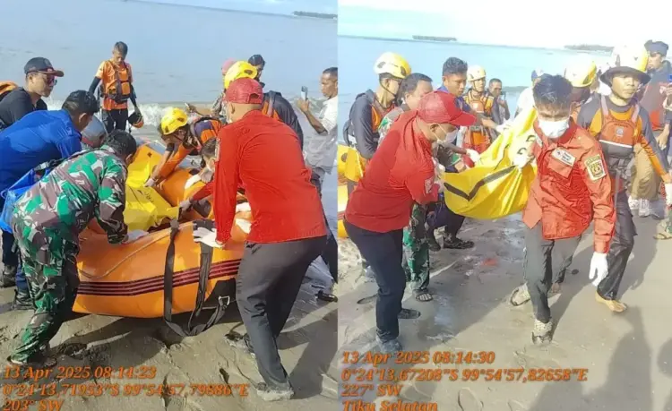 Pantai Tiku Makan Korban, 3 Pelajar Tewas Tenggelam, 13 Orang Selamat 1 EVAKUASI— Tim SAR gabungan mengevakuasi jenazah pelajar yang tewas tenggelam di Pantai Tiku, Kabupaten Agam.