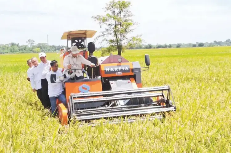 Pimpin Panen Raya di Majalengka Jawa Barat, Prabowo: Tanpa Pangan, Tidak Ada Negara, Tidak ada NKRI 1 PANEN RAYA— Presiden Prabowo Subianto menjajal alat mesin pertanian saat panen raya di Majalengka, Jawa Barat, Senin (7/4).
