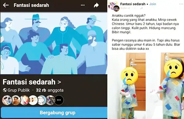 Komdigi Koordinasi dengan Meta, Blokir Enam Grup Facebook yang Miliki Konten Inses Viral 1 GRUP KOMUNITAS— Grup komunitas Fantasi Sedarah di Facebook dan unggahan akun Rieke Jr. tentang fantasi tak pantas terhadap anaknya yang berusia dua tahun.