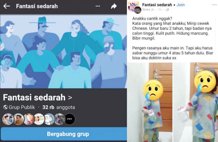 Ribuan Anggota Unggah Konten Asusila Anak, Polisi Identifikasi Pelaku di Balik Grup Facebook Fantasi Sedarah 1 GRUP KOMUNITAS— Grup komunitas Fantasi Sedarah di Facebook dan unggahan akun Rieke Jr. tentang fantasi tak pantas terhadap anaknya yang berusia dua tahun.