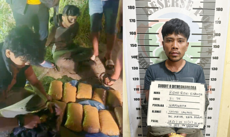 Gunakan Motor yang Dipasangi Tas Keranjang, Kurir Narkoba Kedapatan Bawa 17 Kg Ganja 1 GANJA—
Pelaku RR yang membawa 17 Kg ganja ditangkap Tim Ditresnarkoba Polda Sumbar, di Jalan Simpang Sitingkai, Jorong Batang Palupuah, Nagari Koto Rantang, Kecamatan Palupuah, Kabupaten Agam.