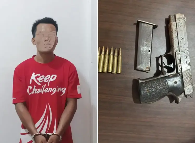 Pulang Kampung, Perantau Kedapatan Bawa Senpi Ilegal 1 SENPI ILEGAL— Pelaku W (30) diamankan jajaran Satreskrim Polres Mentawai lantaran kedapatan membawa senpi ilegal dan peluru laras panjang.