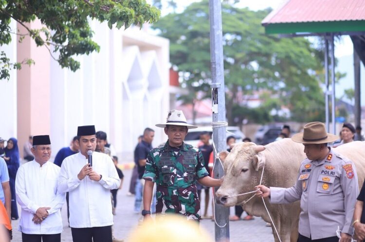 Arjuna, Sapi Presiden RI Prabowo untuk Kota Solok 1 SAPI PRESIDEN— Wali Kota Solok Dr. H. Ramadhani Kirana Putra bersama Wakil Wali Kota Solok H. Suryadi Nurdal saksikan penyembilahan Arjuna, sapi bantuan Presiden RI.