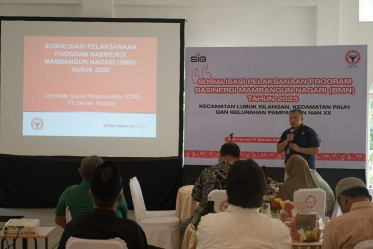 Perkuat Sinergi Pemberdayaan, PT Semen Padang Sosialisasikan Program BMN ke Forum Nagari dan Pemangku Kepentingan 1 SOSIALISASIKAN PROGRAM BMN— PT Semen Padang menggelar sosialisasi Program Basinergi Mambangun Nagari (BMN), dengan melibatkan pemangku kepentingan dari tiga kecamatan di Kota Padang, yakni Lubuk Kilangan, Lubuk Begalung, dan Pauh.
