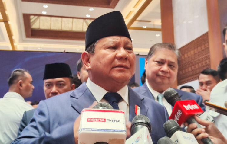 WAWANCARA— Presiden RI Prabowo Subianto memberikan pernyataan usai menutup konferensi International Conference on Infrastructure (ICI) 2025.