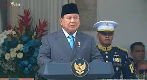 PIDATO— Presiden Prabowo Subianto saat berpidato dalam Upacara Peringatan Hari Lahir Pancasila 
di Halaman Gedung Pancasila.