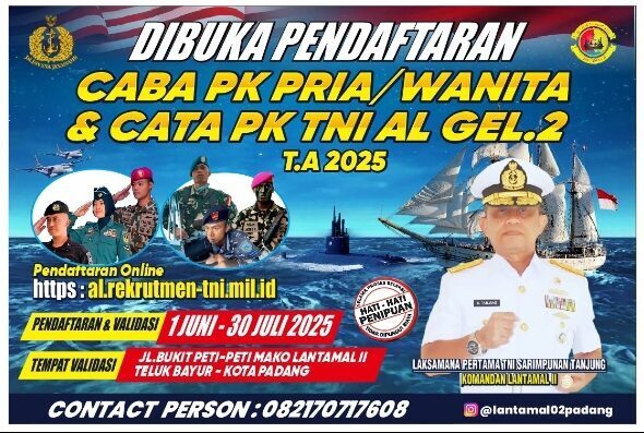 TNI AL Panggil Generasi Muda Sumbar untuk Menjadi Prajurit Jalasena, Danlantamal II: Tidak Ada Pungutan Biaya 1 Tidak Ada Pungutan Biaya
