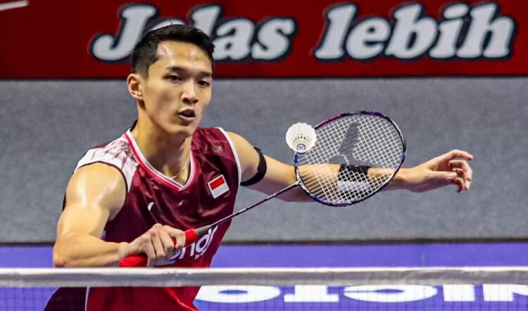 Polemik Bulutangkis Indonesia Terus Berguncang, Klub Siap Beri Dukungan PP PBSI 1 PEBULU TANGKIS— Pebulu tangkis tunggal putra Indonesia Jonatan Christie saat bertanding melawan pebulu tangkis tunggal putra Singapura Jia Heng Jason Teh dalam babak 32 besar Indonesia Open 2025 di Istora Senayan, Jakarta, Selasa (3/5).