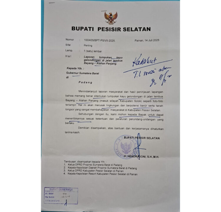 Bupati Hendrajoni Terbitkan Surat, Dugaan Pembalakan Liar di Sariak Bayang - Alahan Panjang 1 Dugaan Pembalakan Liar di Sariak Bayang Alahan Panjang. Bupati Hendrajoni Terbitkan Surat