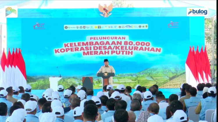 Prabowo Resmikan 80.000 Koperasi Desa Merah Putih 1 PERESMIAN— Presiden Prabowo Subianto saat meresmikan 80 ribu Kopdes Merah Putih.