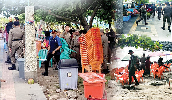 Bentrokan Warnai Penertiban PKL di Pantai Padang, Satpol PP Datang, Pedagang Lawan dengan Sajam 1 SITA BARANG BUKTI— Petugas Satpol PP menyita sejumlah kuris, meja, payung hingga tabung gas milik PKL saat dilakukan penertiban di kawasan Pantai Padang, Rabu (9/7) sore.