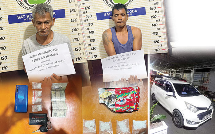 PENGEDAR— Dua pengedar sabu asal Tanahdatar ditangkap Tim Phantom Satresnarkoba Polres Payakumbuh.