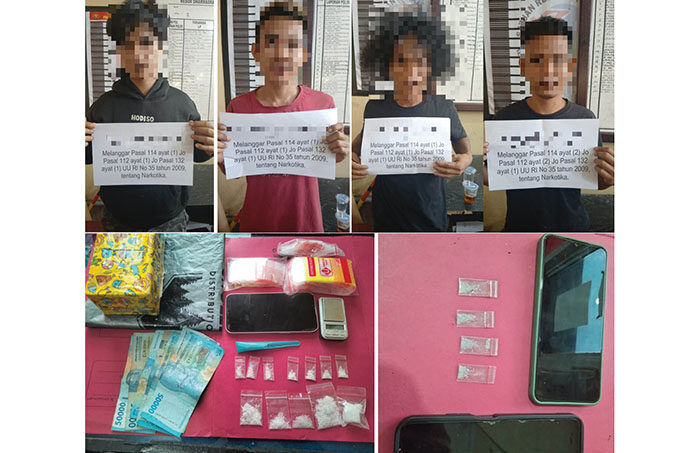 4 Pengedar Diringkus dalam Semalam, 20 Paket Siap Jual Disita 1 SABU— Empat pengedar sabu ditangkap Tim Satresnarkoba Polres Dharmasraya di lokasi berbeda.
