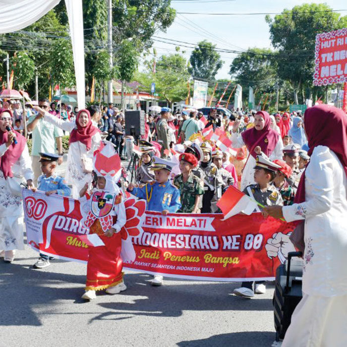 HUT ke-80 RI dan 32 Tahun Lubuk Basung, Semangat Persatuan Menggema di Agam 1 PAWAI ALEGORIS— Suasana Kota Lubuk Basung tampak meriah saat ribuan peserta pawai alegoris memenuhi jalan raya dalam rangka memperingati Hari Ulang Tahun (HUT) ke-80 Republik Indonesia sekaligus 32 tahun Lubuk Basung sebagai Ibukota Kabupaten Agam, Senin (18/8).