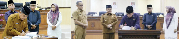 Sepakati Perubahan KUA-PPAS 2025 1 RAPAT PARIPURNA— Bupati Agam Benni Warlis bersama pimpinan DPRD menandatangani berita acara perubahan Kebijakan Umum Anggaran dan Prioritas Plafon Anggaran Sementara (KUA-PPAS) 2025.