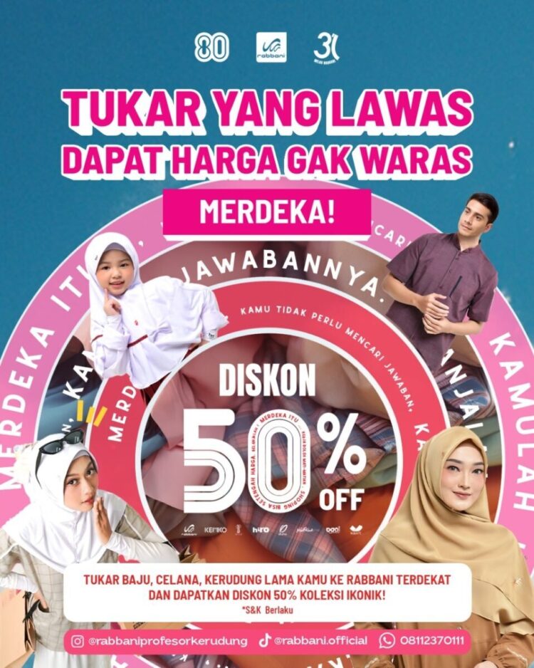 Rabbani Merdeka dari Royalti, Konsumen Merdeka Belanja dengan Diskon 50 Persen 1 Rabbani Merdeka dari Royalti Konsumen Merdeka Belanja dengan Diskon 50
