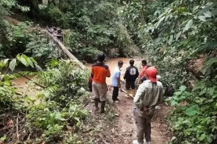 Respon Cepat Bupati Pasaman, Dinas PUPR Tinjau Ambruknya Jembatan Lanai–Sinuangon 1 JEMBATAN AMBRUK— Tim Dinas PUPR Kabupaten Pasaman meninjau jembatan Lanai–Sinuangon yang ambruk untuk melakukan pengecekan lapangan dan kajian teknis awal terhadap kondisi jembatan, Sabtu (2/8).