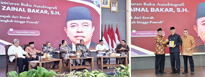 Ditulis Wartawan Senior Firdaus Abie, Buku Biografi Zainal Bakar “Menapak dari Bawah, Melangkah hingga Puncak” Diluncurkan 1 SERAHKAN BUKU— Prof Is Prima Nanda, ST MT, Putra sulung dari H Zainal Bakar SH didampingi GM Posmetro Padang Firdaus Abie sebagai penulis biografi H Zainal Bakar SH, berjudul
‘Menapak dari Bawah, Melangkah hingga Puncak’, menyerahkan buku kepada Gubernur Sumbar Mahyeldi Ansharullah.
