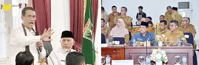 RAPAT KOORDINASI— Bupati Agam, Benni Warlis mengikuti rapat koordinasi Ketersediaan Pangan se-Sumatera Barat Tahun 2025, 
di Auditorium Gubernur Sumbar, Selasa (16/9), yang dipimpin langsung oleh Menteri Pertanian RI Andi Amran Sulaiman.