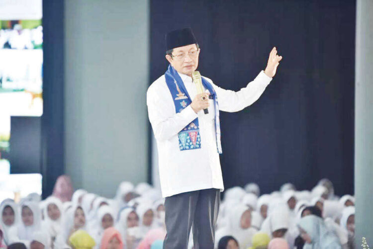 SAMPAIKAN— Menteri Agama (Menag) Nasaruddin Umar menyampaikan perkembangan pencairan dana BOS untuk madrasah dan Raudlatul Athfal (RA) tahun anggaran 2025.