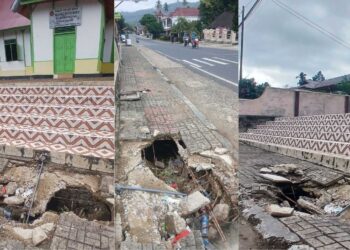 Trotoar Ambruk di Depan Balai- Balai Adat Nagari Koto Baru Solok Selatan