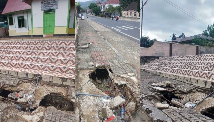 Trotoar Ambruk di Depan Balai- Balai Adat Nagari Koto Baru Solok Selatan