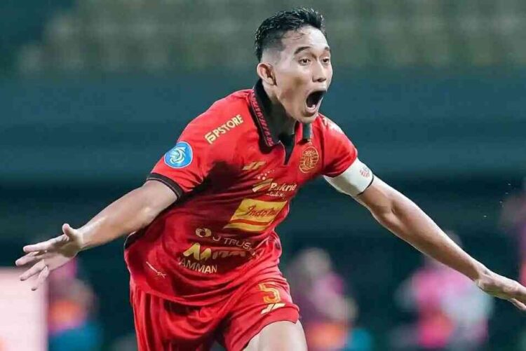 SELEBRASI— Selebrasi Rizky Ridho usai mencetak gol ke gawang Arema FC pada Liga 1 Indonesia 2024/2025 dan menjadi salah satu nominasi FIFA Puskas Award 2025.