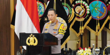 PERS REALEASE— Kapolri Listyo Sigit Prabowo saat menyampaikan rilis akhir tahun.