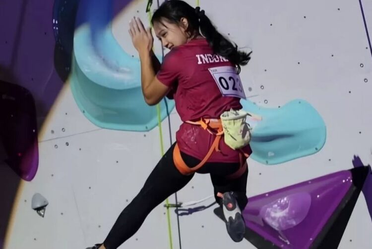 ATLET PANJANG TEBING— Alma Ariella Tsany menjadi salah satu atlet yang mencuri perhatian di SEA Games 2025 dengan sukses meraih medali emas dari cabang olahraga (cabor) panjat tebing nomor lead.
