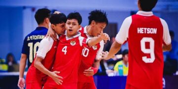 JUARA— Selebrasi Timnas Futsal Indonesia U-16 saat menang lawan Thailand U-16 di final Piala AFF Futsal U-16.