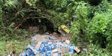 Rem Diduga Blong, Truk Pengangkut Aqua Terjun ke Jurang 11 Rem Diduga Blong, Truk Pengangkut Aqua Terjun ke Jurang