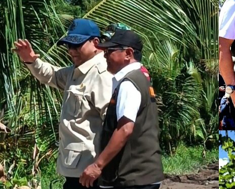 TINJAU—Bupati Padangpariaman, John Kenedy Azis  bersama Presiden RI Prabowo Subianto saat meninjau lokasi bencana.