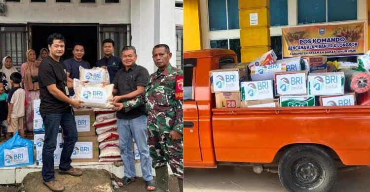 BRI Cabang Simpang Empat menunjukkan kepeduliannya melalui Program BRI Peduli dengan menyerahkan bantuan paket sembako kepada warga terdampak bencana di Pasbar, Sabtu (29/11).