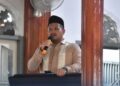 HADIRI TRADISI BARALEK SURAU— Wakil Wali Kota Sawahlunto Jeffry Hibatullah memberikan sambutan saat menghadiri dan mengapresiasi pelaksanaan tradisi baralek surau di Surau Istiqomah Desa Talawi Hilie.