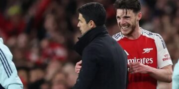 PUJIAN— Mikel Arteta memuji Declan Rice sebagai salah satu gelandang terbaik di dunia. Dia memainkan peran penting dalam kemenangan Arsenal 3–2 di markas Bournemouth, Stadion Vitality, pada Sabtu (3/1).