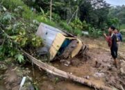 Rem Blong saat di Turunan, Mobil Box Terguling Masuk Sawah
